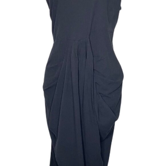 SHEIN Curve Black Cotton One Shoulder Fold Pleat Slit Hem Dress Summer 4X - Picture 6 of 12